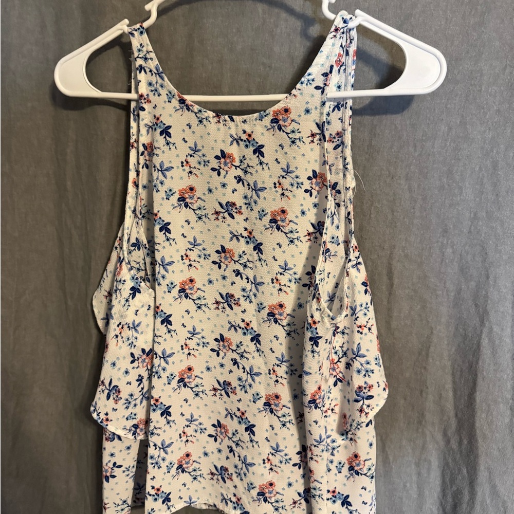Floral Sleeveless Top - White and Blue